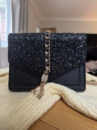 Black glitter evening clutch - black,