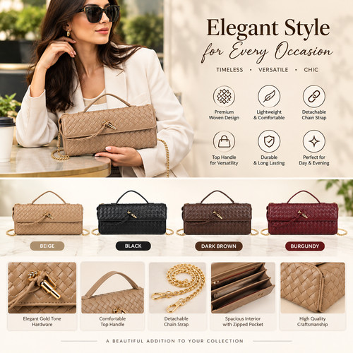 Woven clutch bag with - clutch, chain