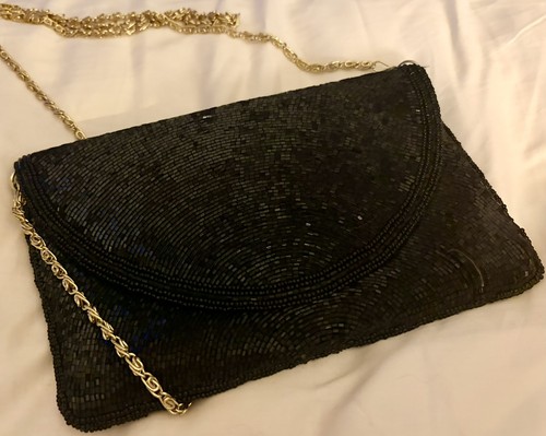 Black beaded evening clutch - beaded,