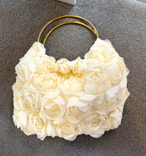 Ivory floral rosette fabric - floral,