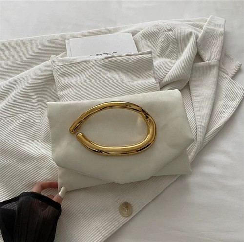 Gold metal buckle box clutch - metal,