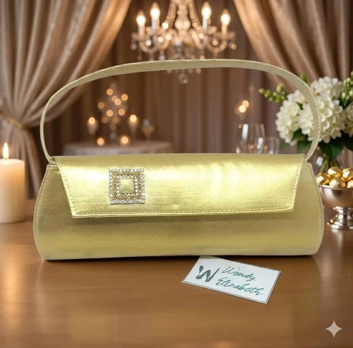Gold satin evening clutch bag - evening,