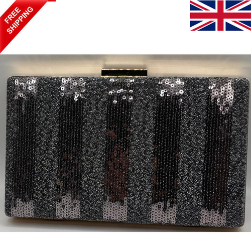 Black silver sequin clutch - black, &