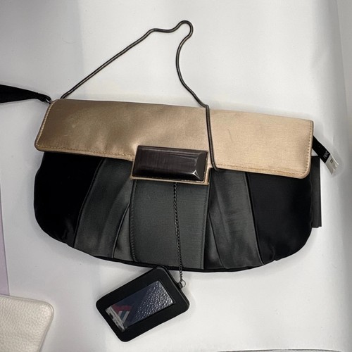 Gold black satin clutch bag - gold,
