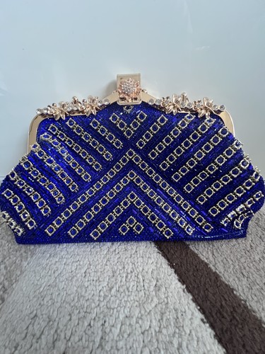 Royal blue embellished clutch - blue,