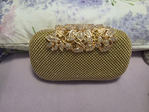 Gold beaded clutch bag with - gold,