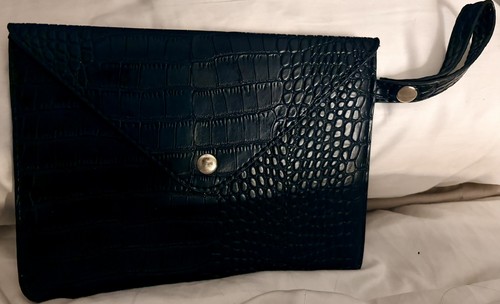 Black croc clutch bag - croc, evening