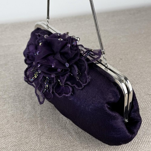 Purple satin clutch bag - purple,