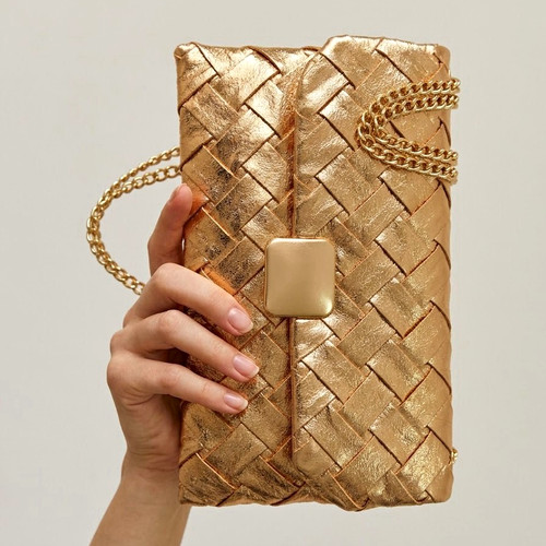 Gold metallic clutch - gold,