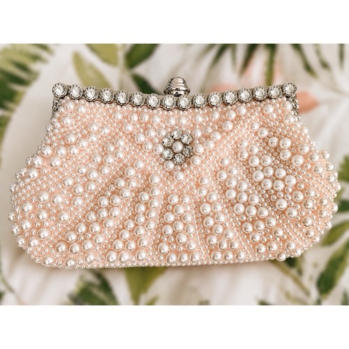Blush pink pearl beaded clutch - pink,