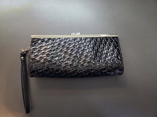 Black patent basketweave - black,